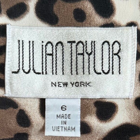 Leopard V Neck Pleat Ruched Contrast Dress Office Siren 3/4 Sleeve Stretch Sz 6 - Picture 9 of 10